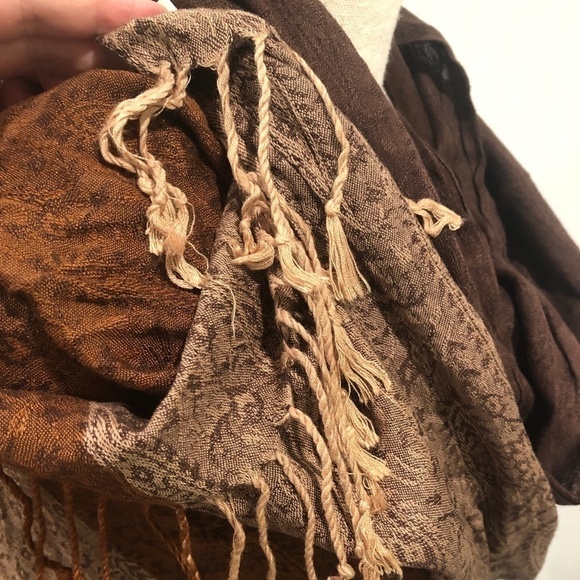 Cpwm Color Block Dark Academia Chocolate & Cinnamon Paisley Scarf - Picture 5 of 7